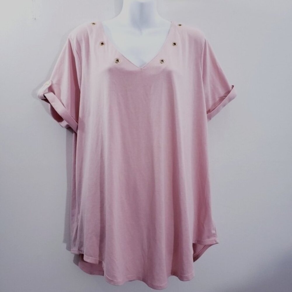 Ashley Blue Plus Size 3X Blush Pink Grommet Top‎ NEW